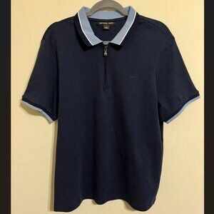 Michael Kors Blue Collared 1/4 Zip Short Sleeve Polo Men's Size L